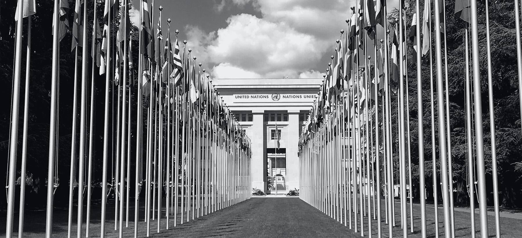The Allée des Nations, flags leading to the Palais des Nations, Geneva
